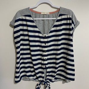 Navy, white, and gray striped top.